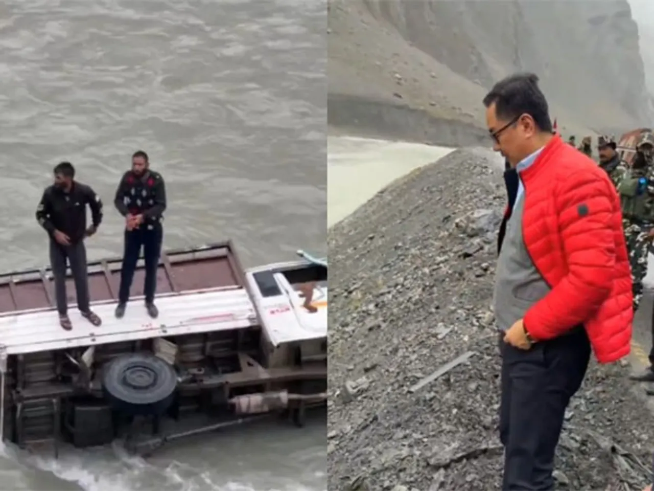 Vehicle falls into river in Drass (Photo: @KirenRijiju/X)