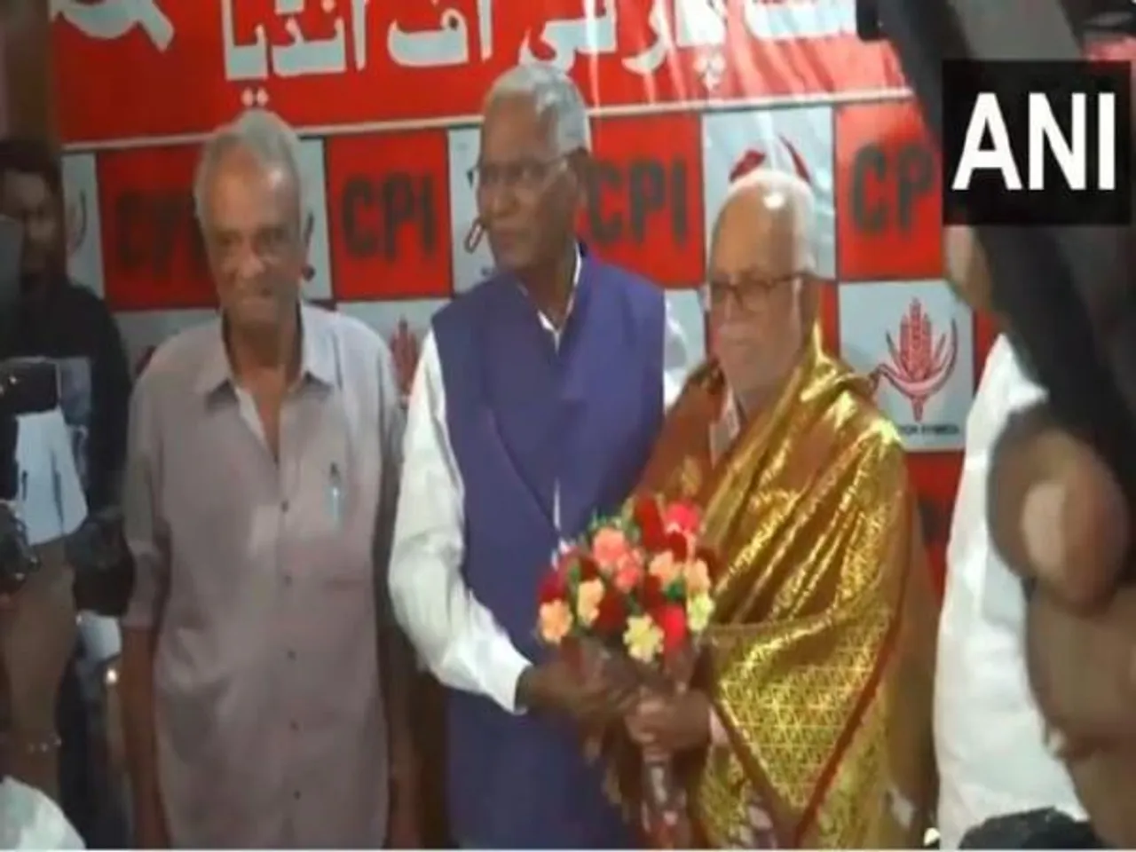 Opposition’s VP candidate, B Sudershan Reddy meets CPI MP D Raja (Photo/ANI)