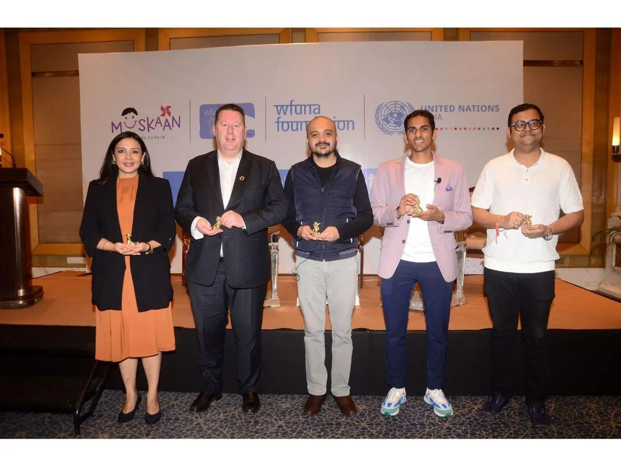 Main speakers at AI seminar in Kolkata by Muskaan, Education for All, WFUNA Foundation & UN India: Navjyot Mallika Kaur, Darrin Farrant, Samyak Chakrabarty, Arjun Vaidya, Aniket Deb