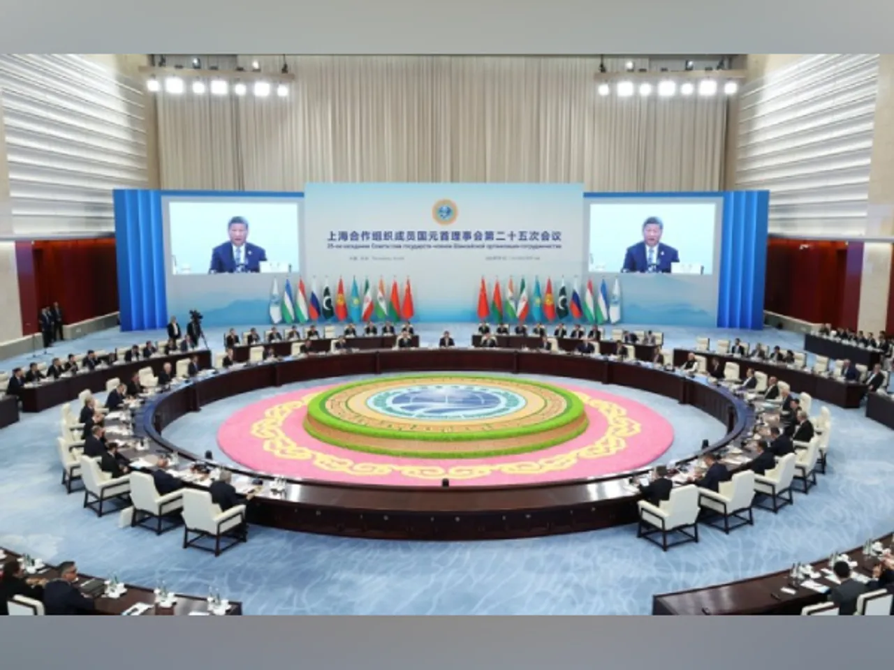 Leaders and delegates at the 25th Shanghai Cooperation Organisation Council of Heads of State meeting in Tianjin, China (Image: X/@China_Amb_India)