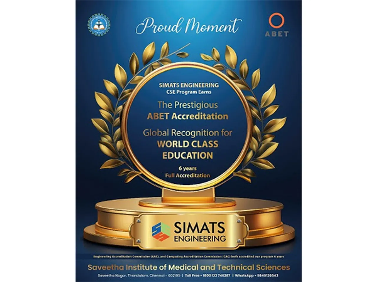 SIMATS Engineering’s CSE Program Earns Prestigious ABET Accreditation