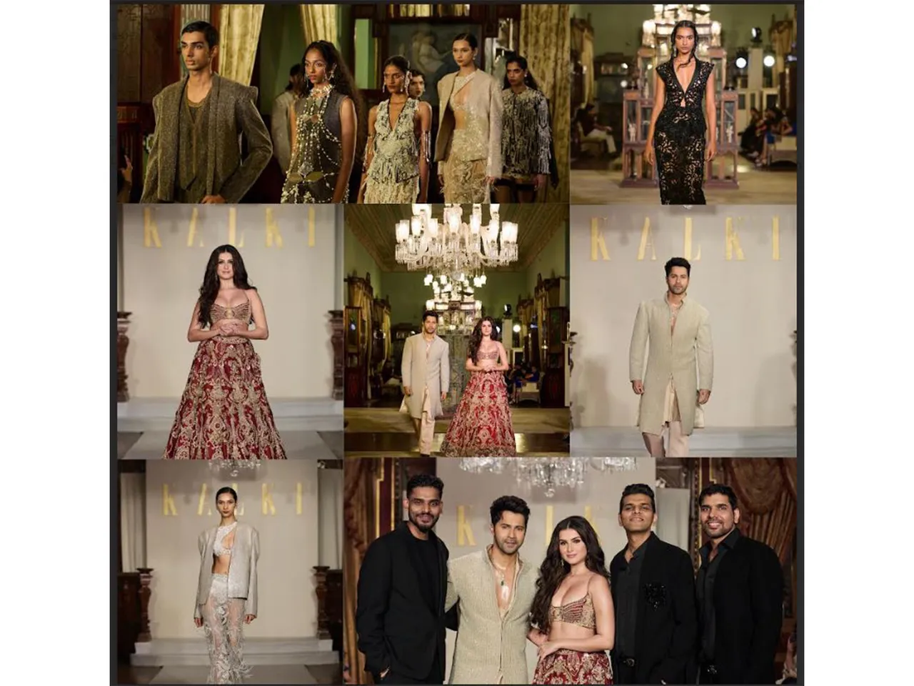 KALKI staged a spectacular fashion showcase with Varun Dhawan & Tara Sutaria as showstoppers at the iconic Taj Falaknuma Palace, alongside founders Saurabh, Shishir & Nishit Gupta.