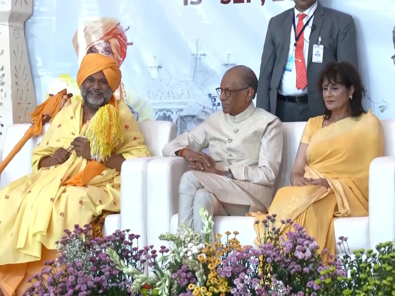 Mauritius Prime Minister Navinchandra Ramgoolam during his visit to Bramarishi Ashram in Tirupati, Andhra Pradesh, as part of his official tour to India (Photo/ANI)