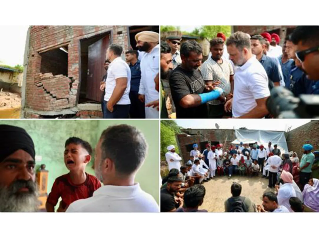 Rahul Gandhi meets flood-affected villagers in Ghonewal, Punjab( PhotoX/@RahulGandhi)