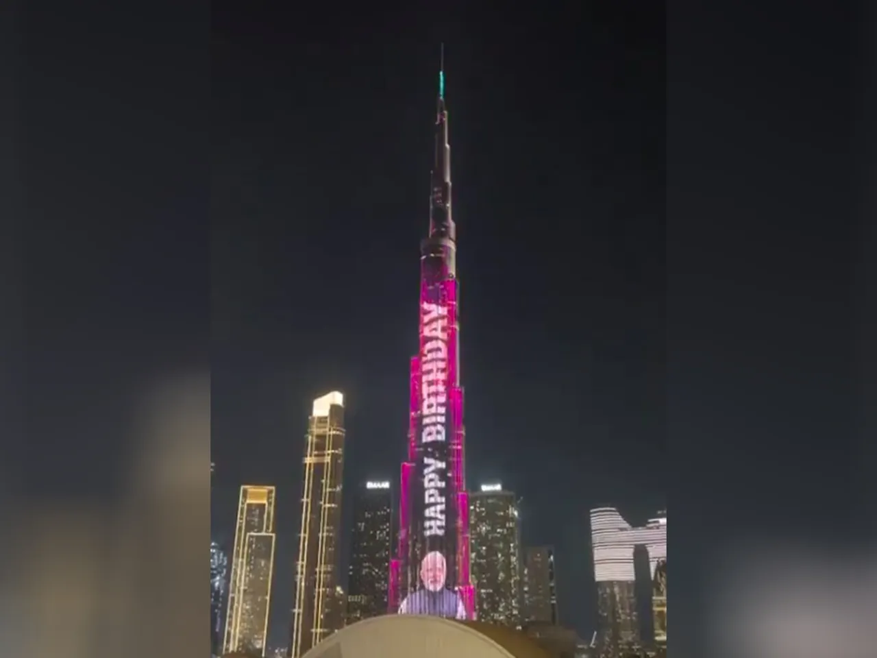 Dubai's Burj Khalifa illuminated tonight with the images of PM Narendra Modi (Photo/ANI)