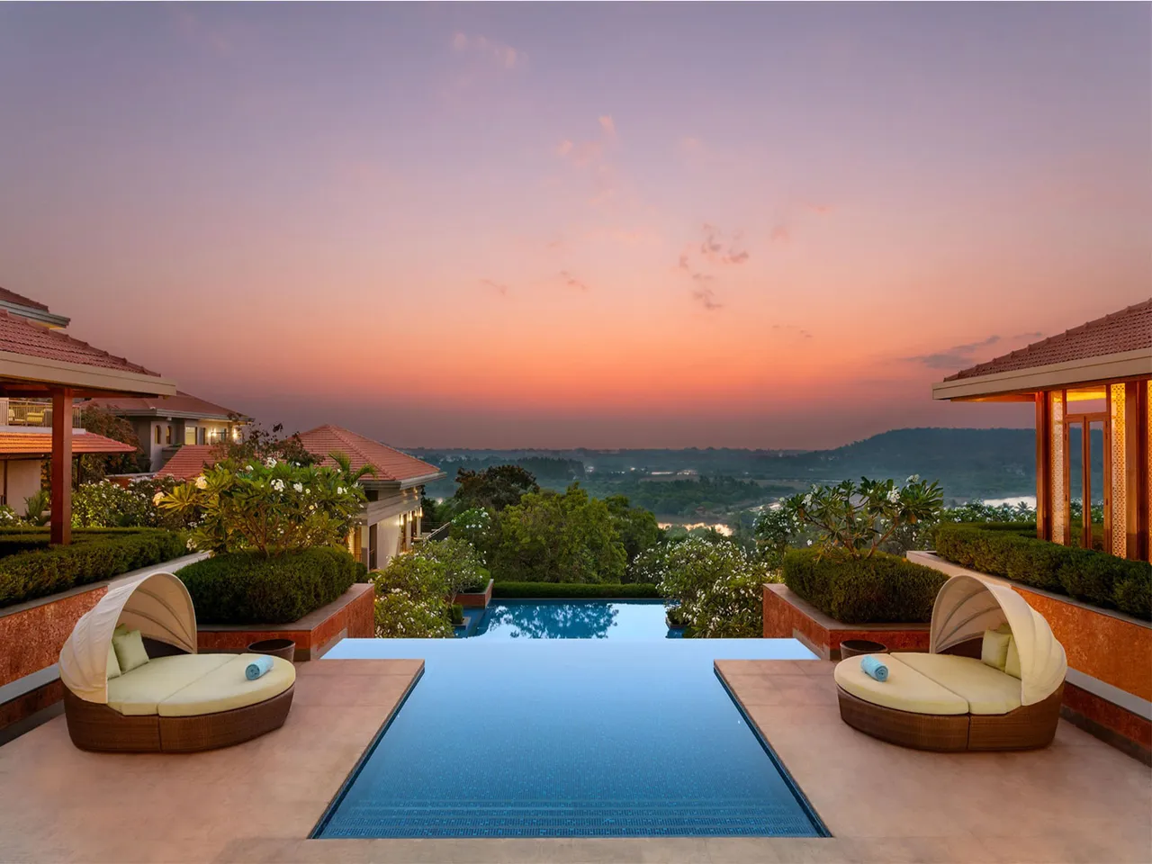 The Lounge Pool at the Hilton Goa Resort overlooking the Nerul River