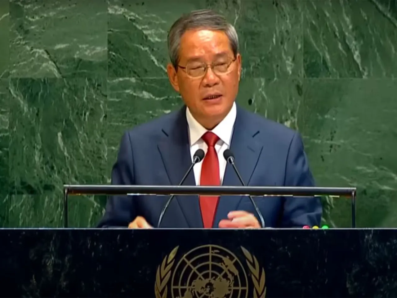 China’s Premier of the State Council, Li Qiang address  at the UNGA (Photo/ United Nations, YouTube)