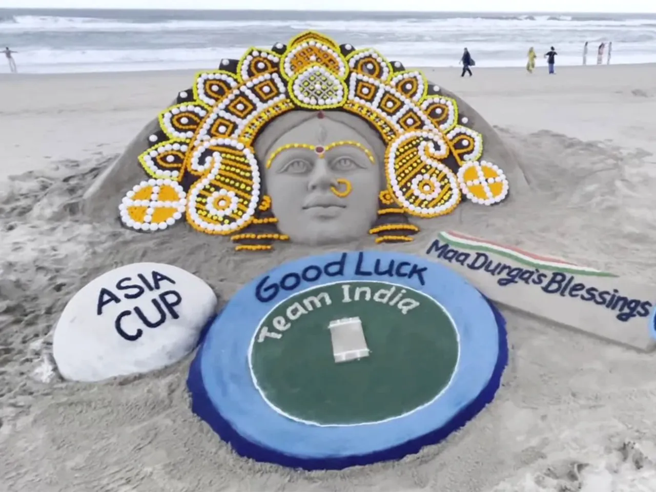 Sand art depicting goddess Durga blessing Team India (Photo/ANI)