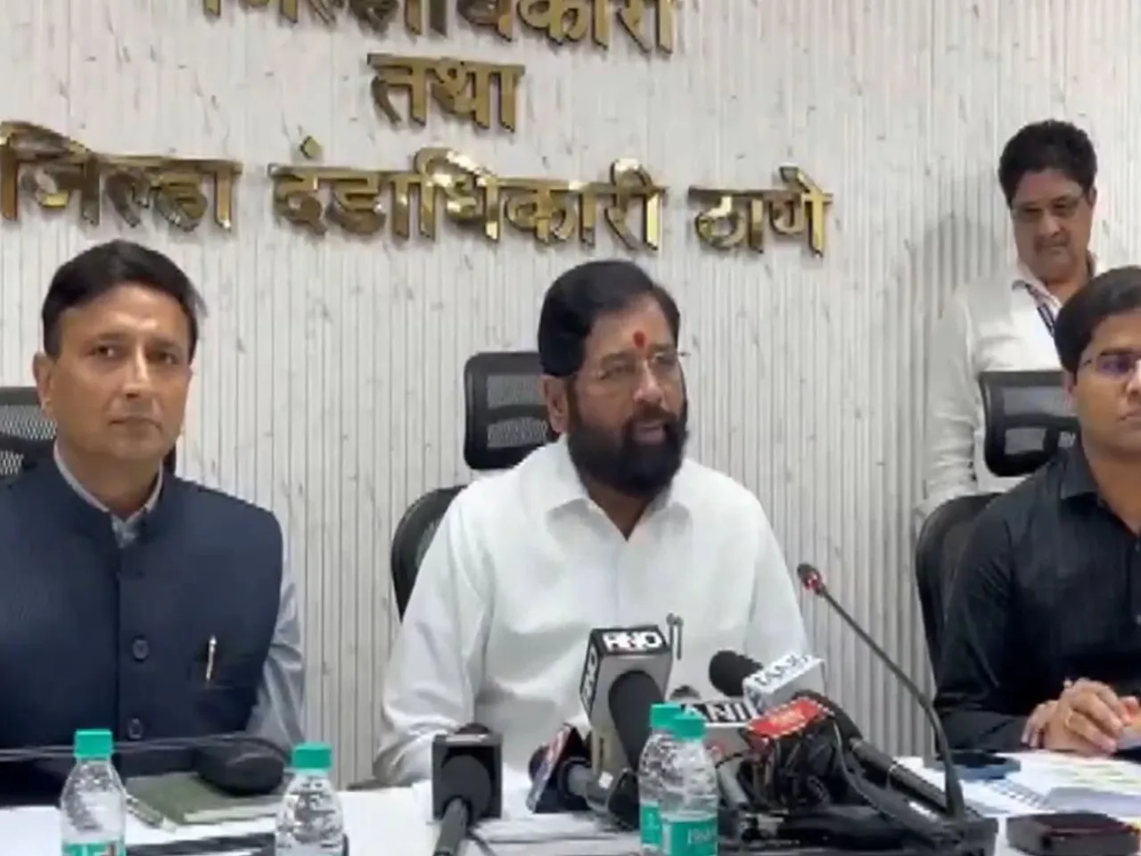Maharashtra Deputy Chief Minister Eknath Shinde addressing the media. (Photo/ANI)