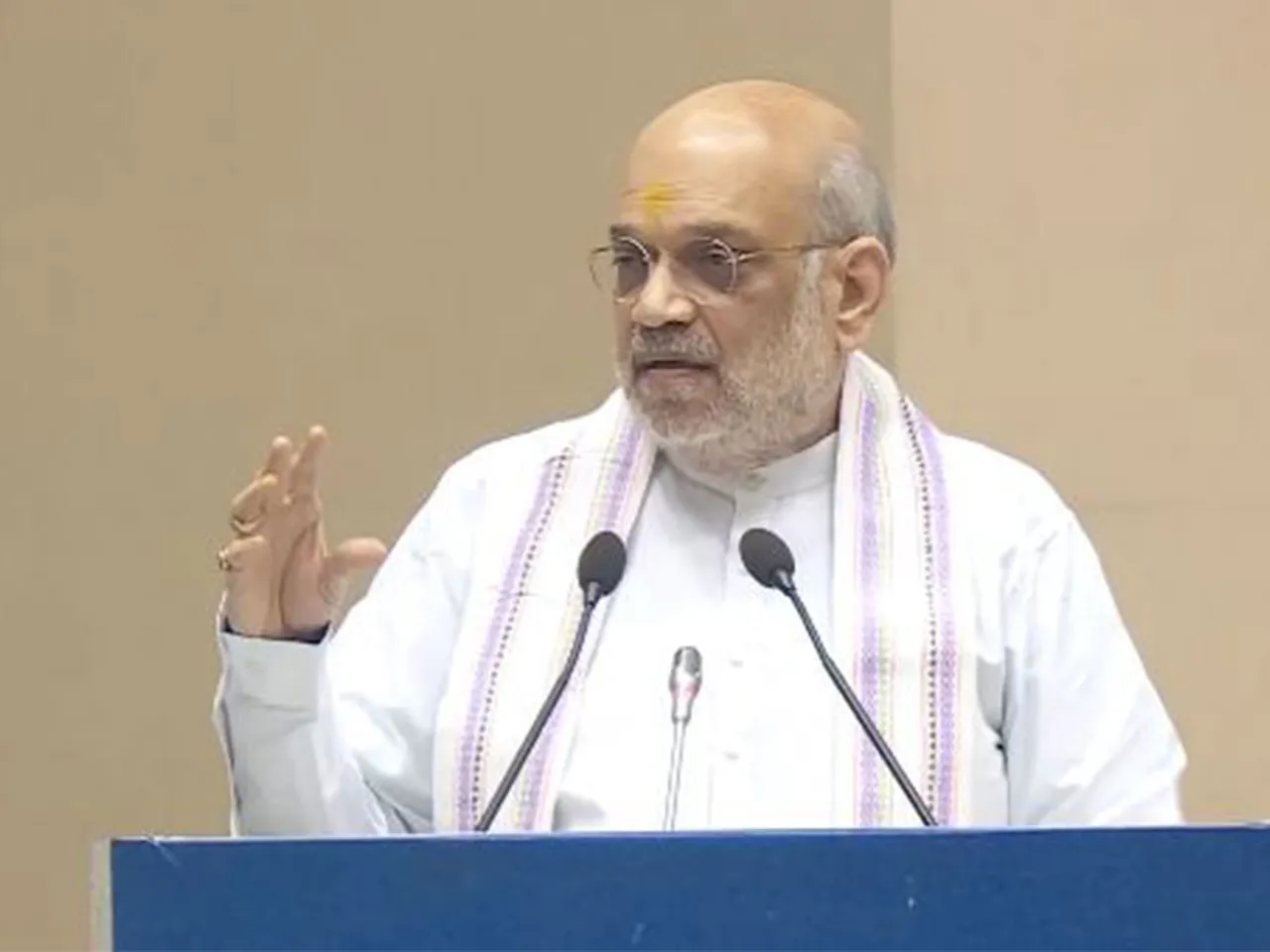 Union Home Minister Amit Shah addresses valedictory session of “NAXAL MUKT BHARAT: Ending Red Terror Under Modi's Leadership” in Delhi. (Photo/ANI)