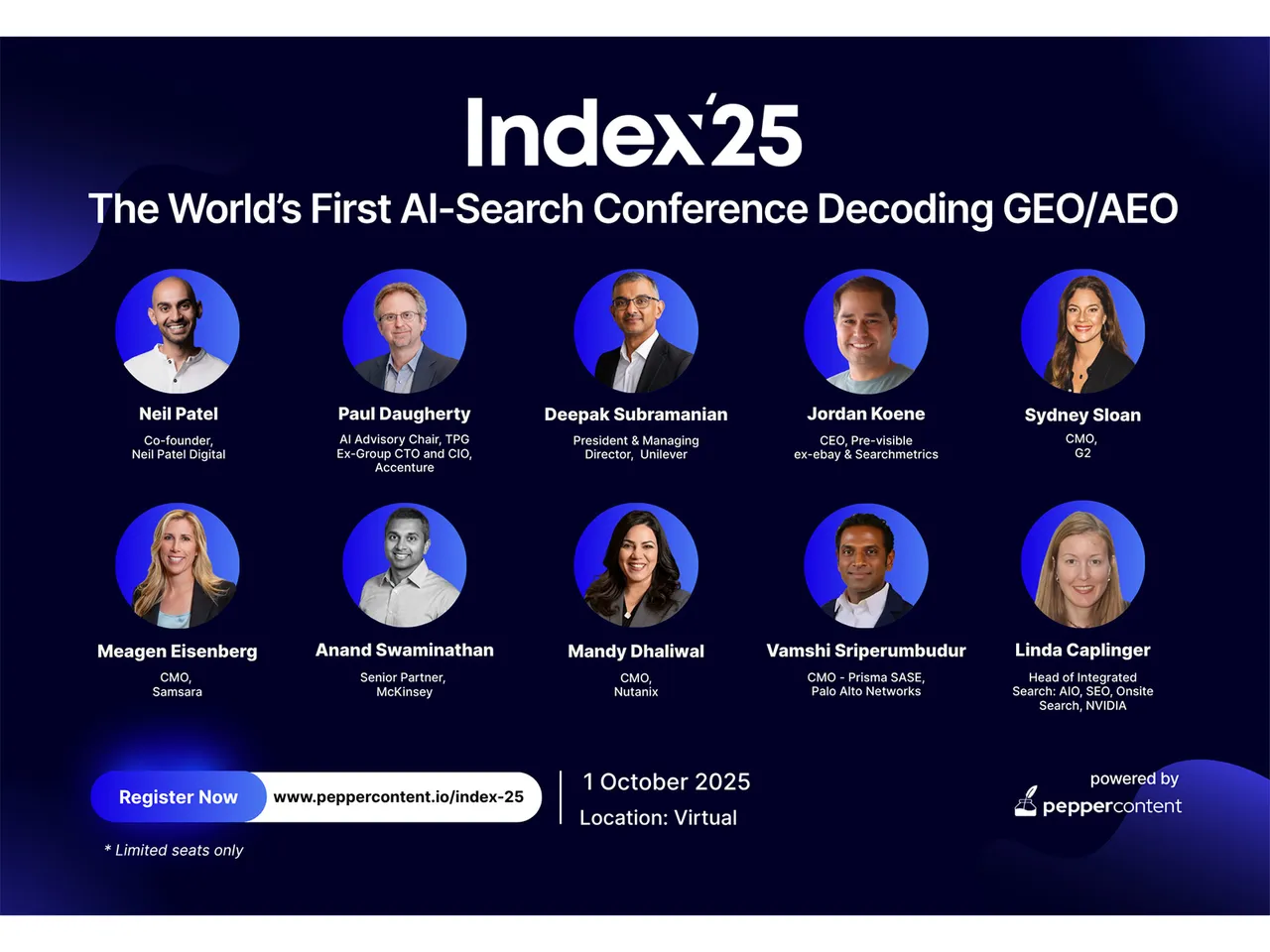 Global leaders from tech, marketing, and AI set to speak at Index’25, the world’s first AI-Search conference decoding GEO/AEO, powered by Pepper Content