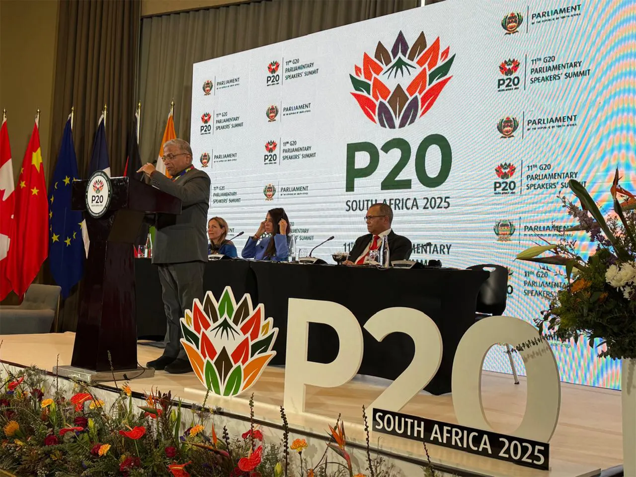 Deputy Chairman of the Rajya Sabha, Harivansh at the 11th G20 Parliamentary Speakers’ Summit (P20) in South Africa, (Photo/X@harivansh1956)
