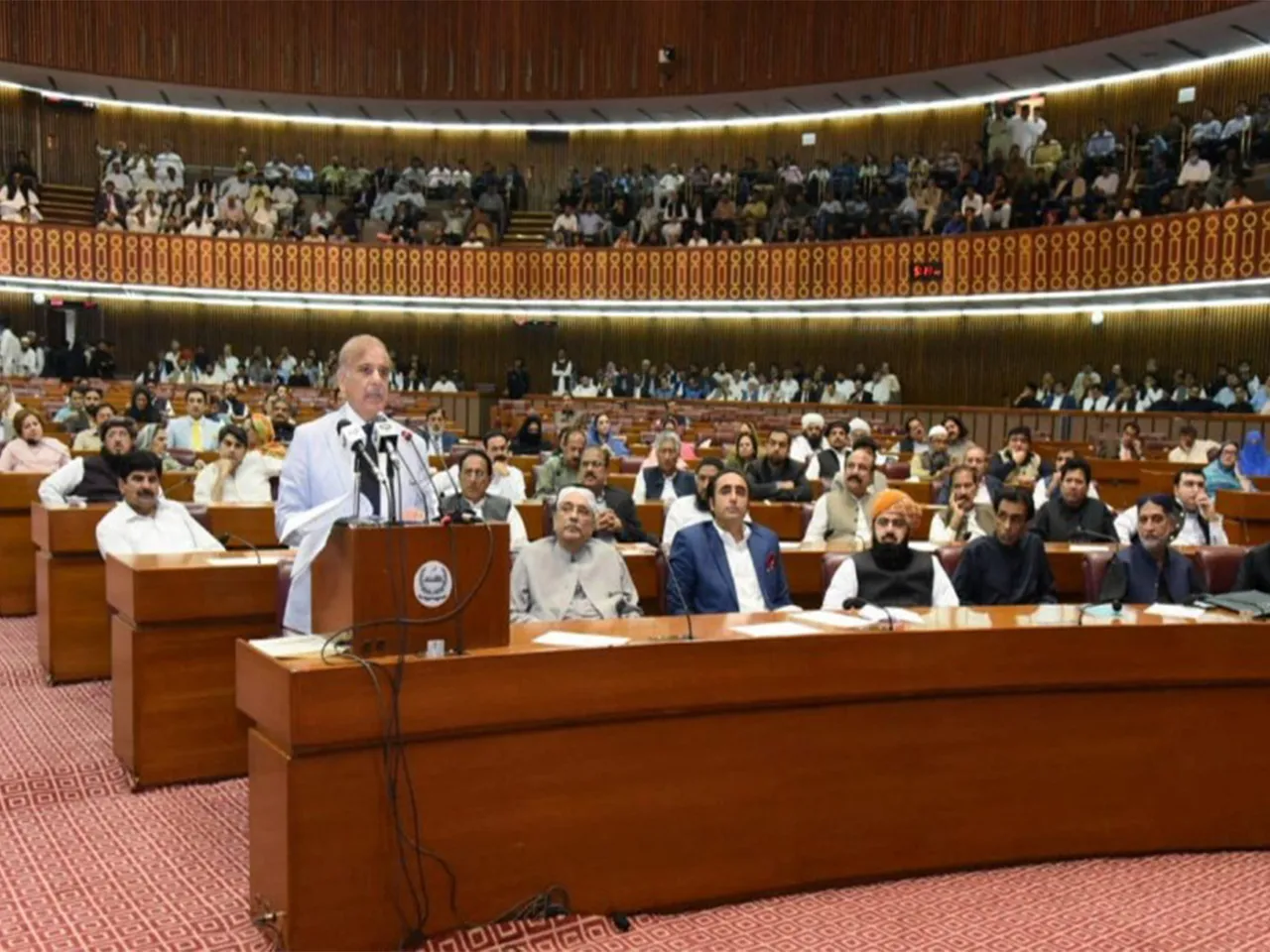 Pakistan's Prime Minister-elect Shehbaz Sharif addresses after winning a parliamentary vote to elect a new prime minister at the National Assembly in Islamabad on April 11, 2022 (File Photo/Reuters)