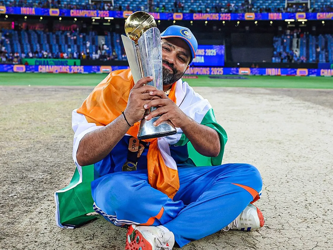 Rohit Sharma with the Champions Trophy (Photo/ANI)