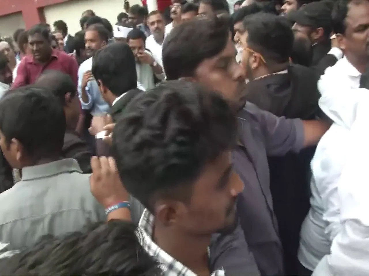Members from backward community outside Telangana High Court on Thursday (Photo/ANI)