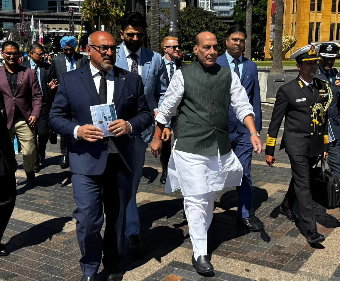 Rajanath Singh visits HMAS Kuttabul in Sydney (Photo/ANI)