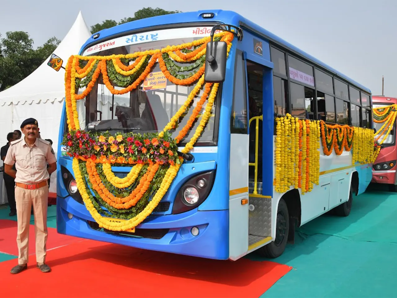Gujarat CM Patel flags off 201 new ST buses from Gandhinagar depot (Photo/Gujarat CMO)