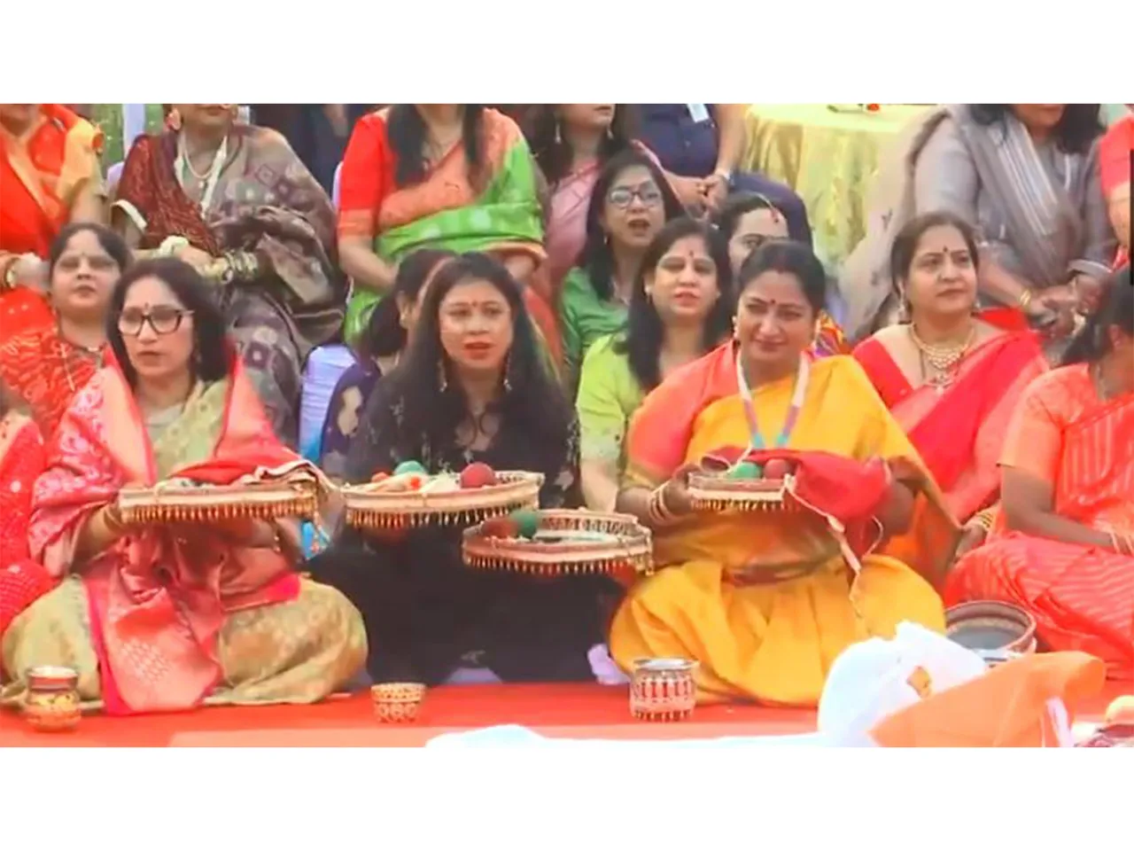 Delhi Chief Minister Rekha Gupta celebrating Karwa Chauth in her residence (Photo/ANI)