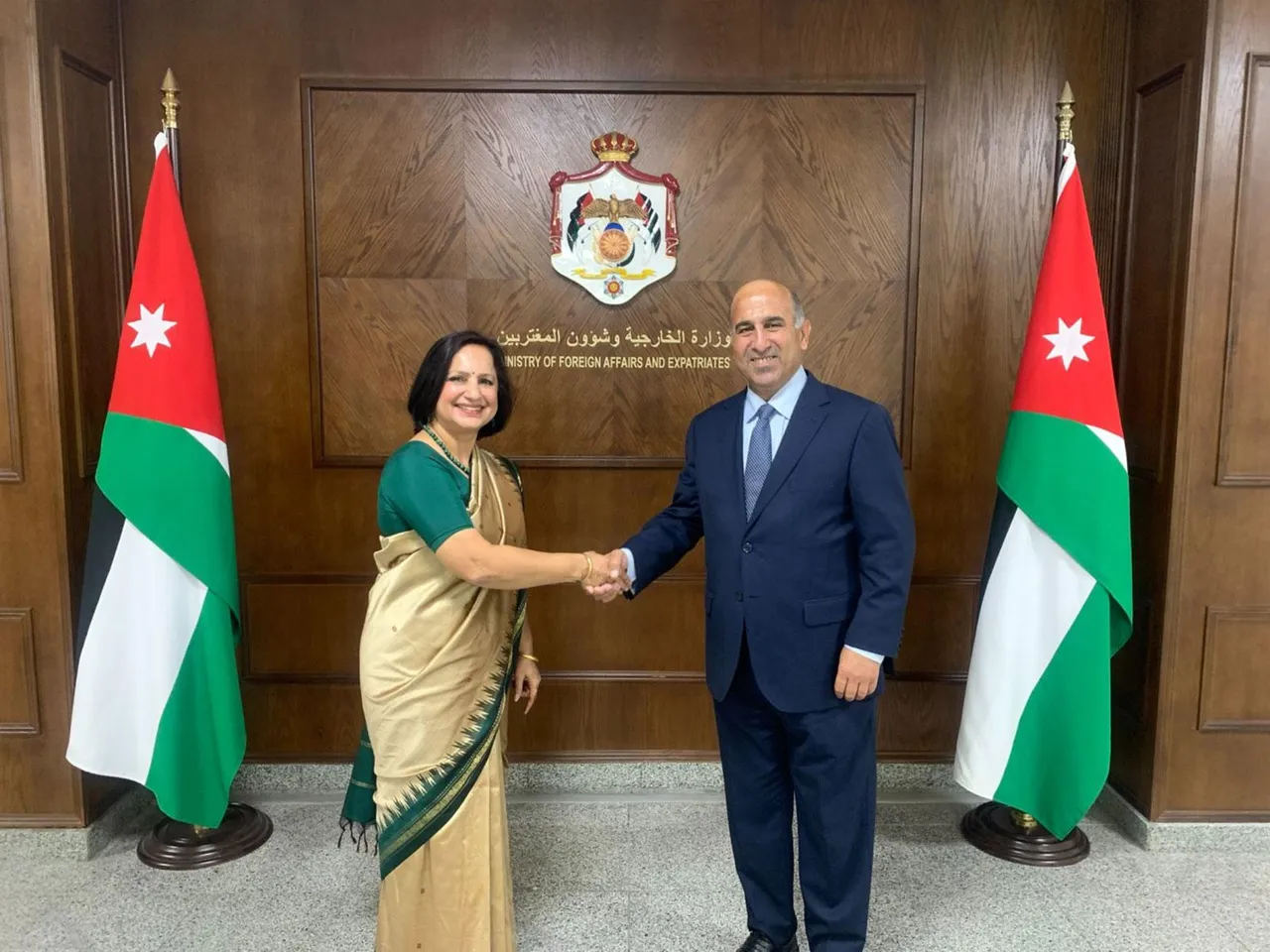 Secretary (South) Neena Malhotra with Secretary General Daifallah Ali Al-Fayez during her visit to Amman, Jordan. (Image: X/@IndiainJordan)