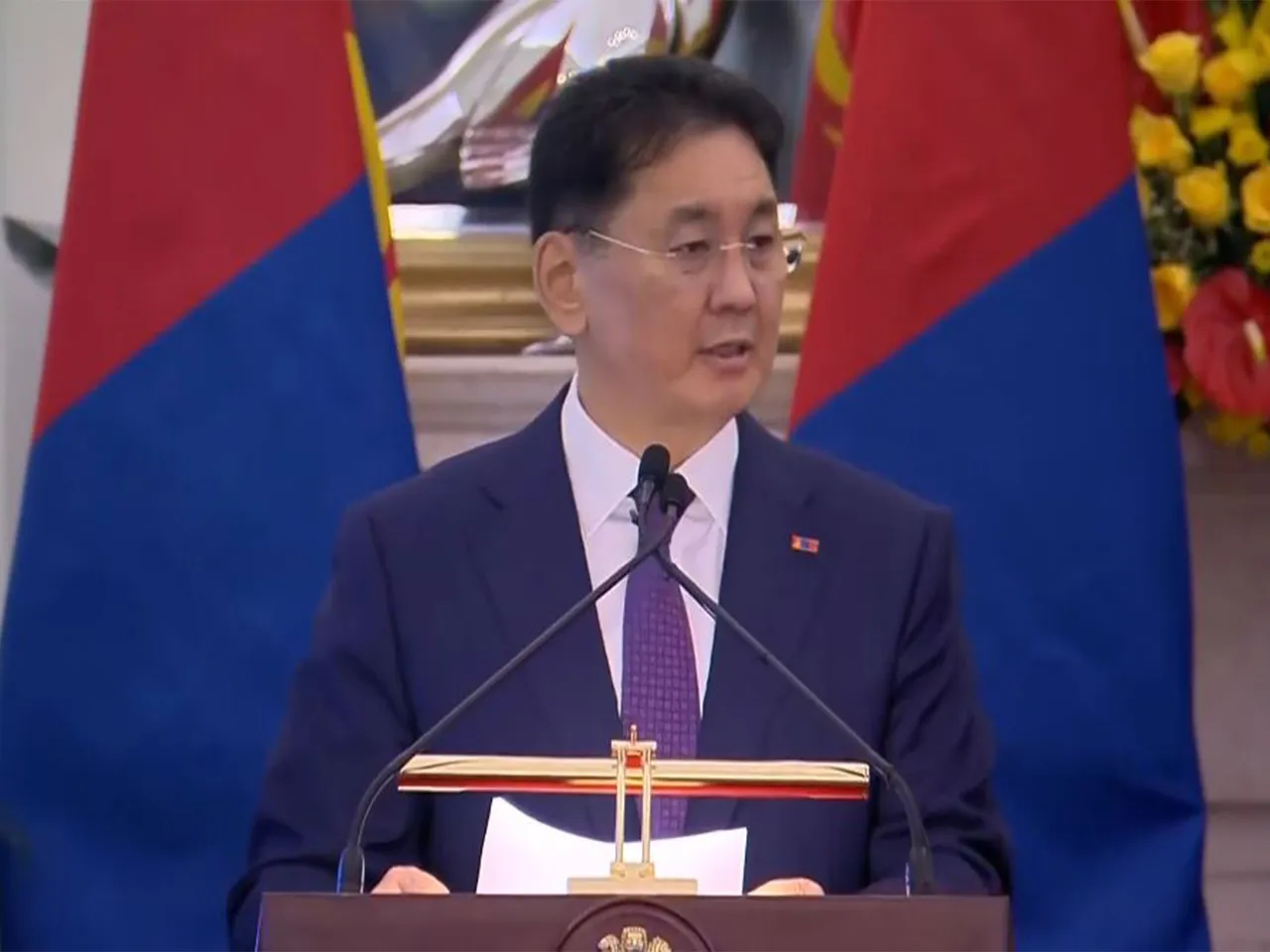 President of Mongolia, Khurelsukh Ukhnaa during a joint press conference with PM Modi (Photo/ ANI)