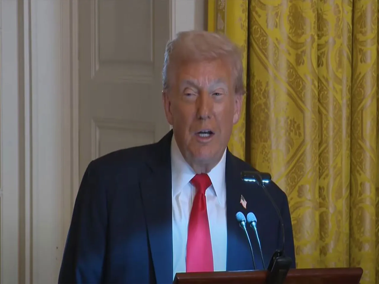 US President Donald Trump speaks during a Ballroom Dinner event (Image Source: The White House/YouTube)
