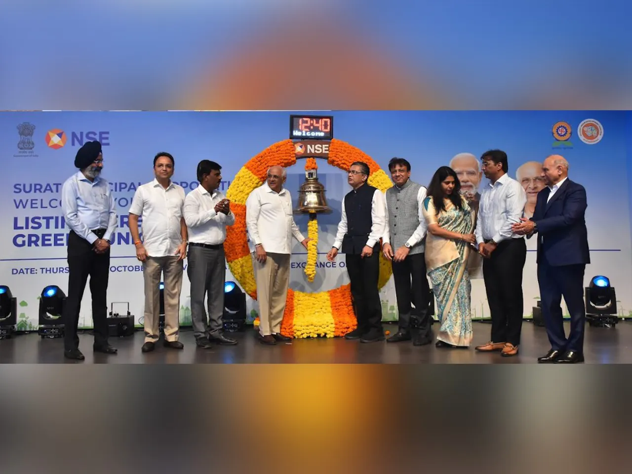 CM Bhupendra Patel rings bell at NSE (Photo/ANI)