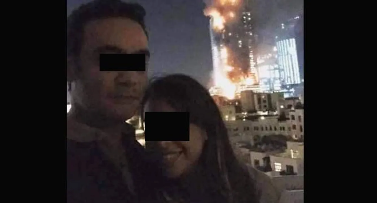 Senseless Selfie: As Dubai building burns, couple clicks selfie in front of it