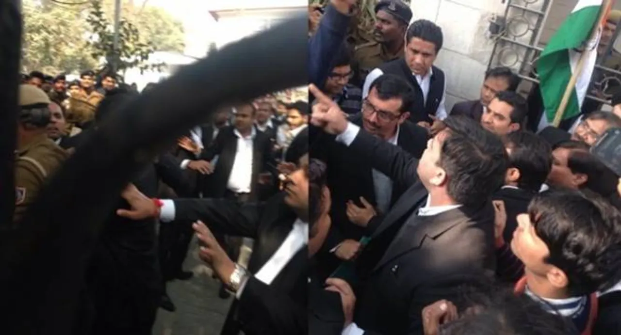 Shouting 'Vande Mataram' slogans, lawyers beat scribe, JNUSU leader in Delhi court