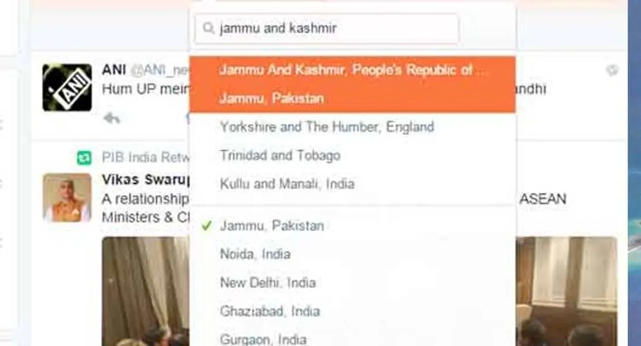 Twitter goofs up on location service; shows Jammu in Pakistan