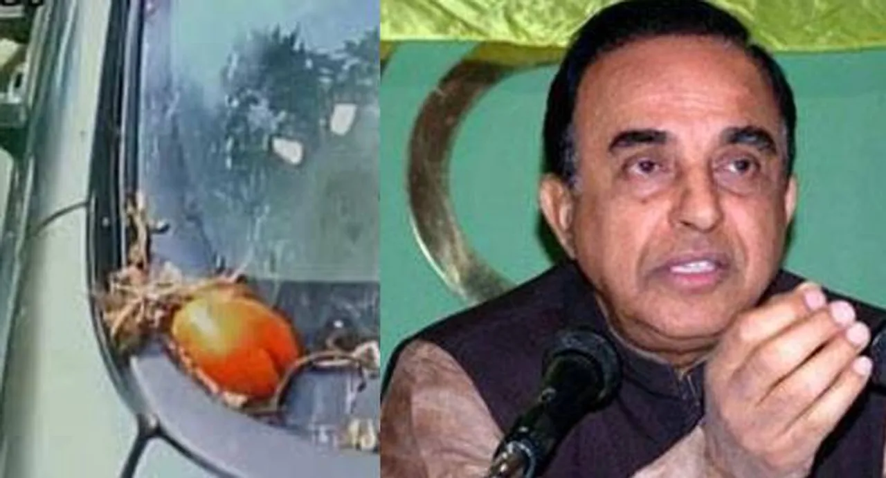 Congress workers attack Swamyâ€™s cavalcade with eggs, ink