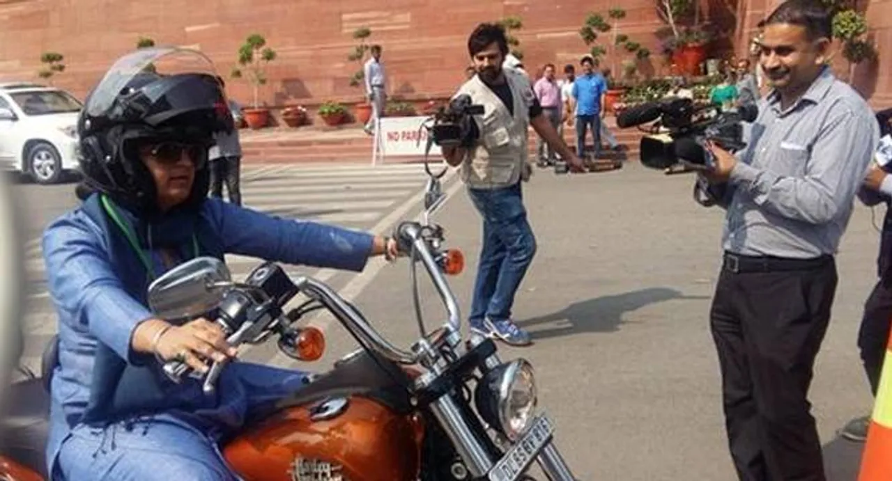 Watch: Congress MP Ranjeet Ranjan rides on Harley to Parliament on Women's Day
