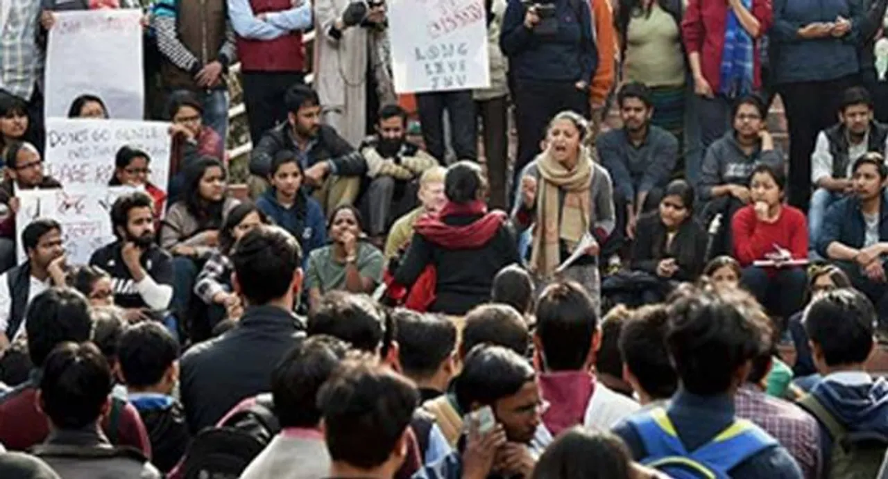 Shareer hamara, izzat tumhari?: JNU female students raise slogans on International Women's Day
