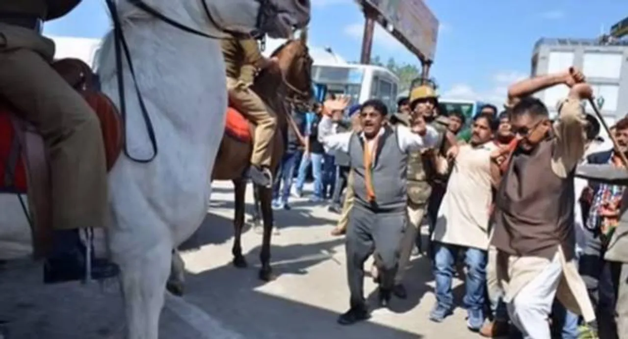 Caught on camera: BJP lawmaker attacks police horse with lathi, breaks its leg