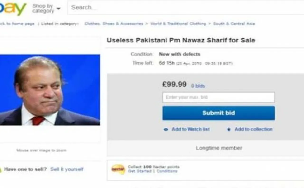 Pakistani Prime Minister Nawaz Sharif put on sale at ebay