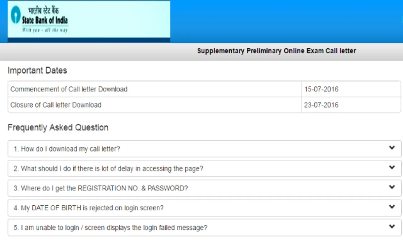 SBI PO Prelims Supplementary exam admit card released check @ www.sbi.co.in