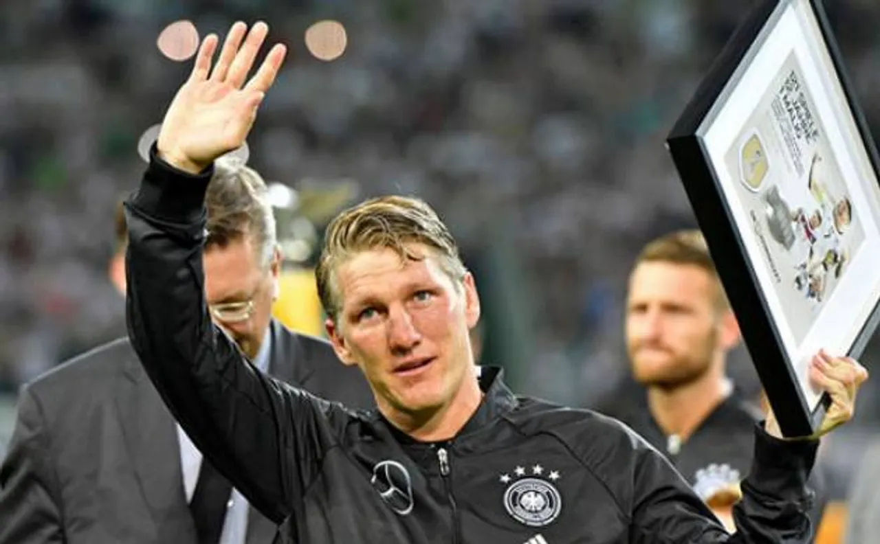 German midfielder Bastian Schweinsteiger in tears as he plays final international match