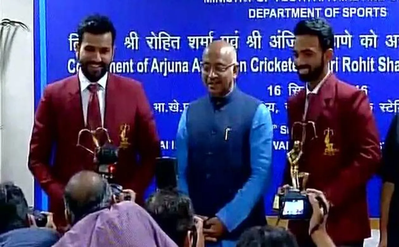 Sports Minister Vijay Goel honours Ajinkya Rahane, Rohit Sharma with Arjuna Awards