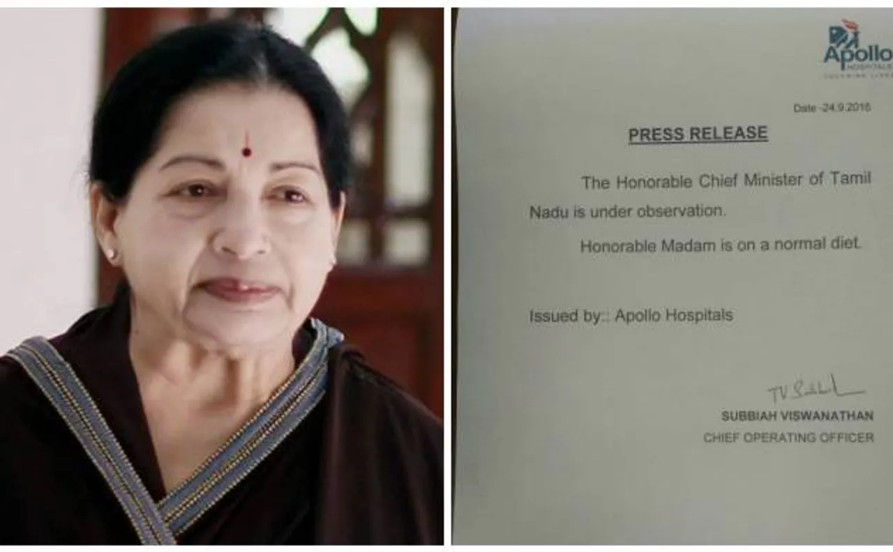 Tamil Nadu CM Jayalalithaa is stable and on normal diet: Apollo health bulletin 