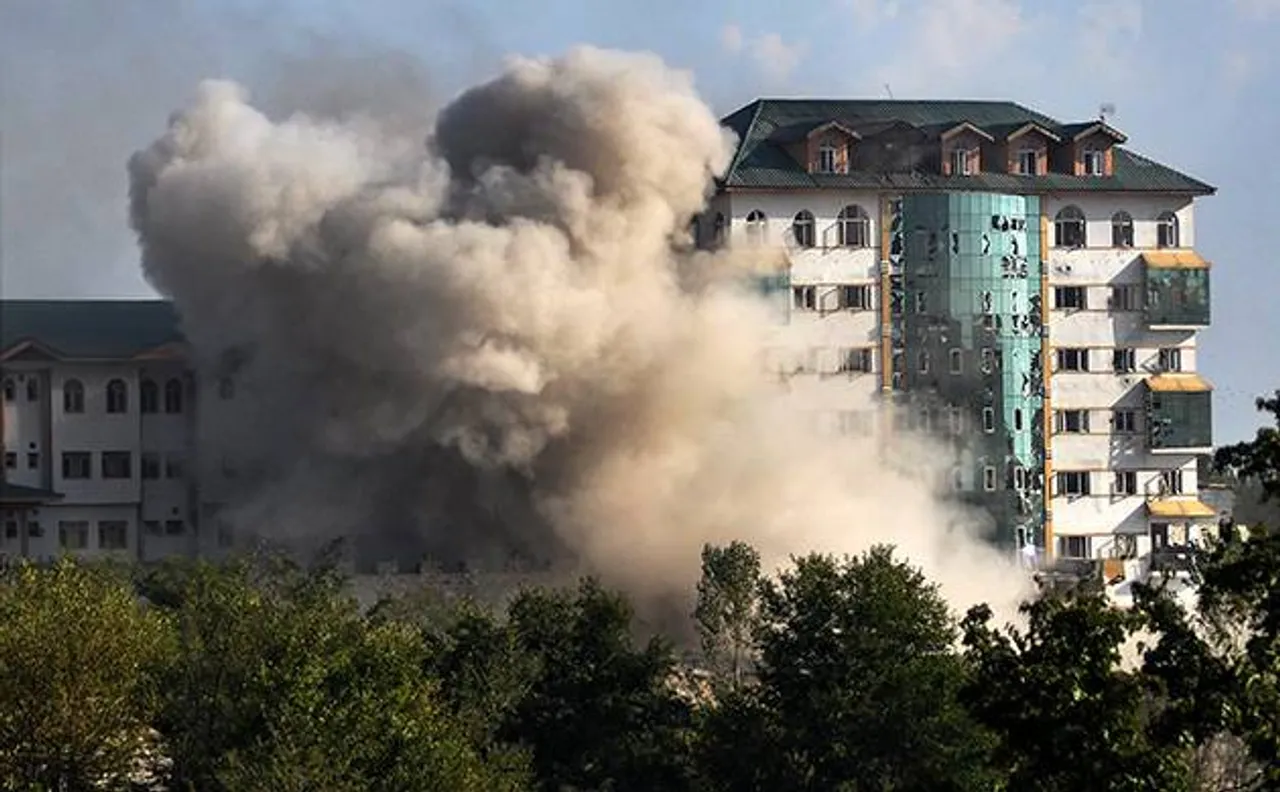 Watch: Pampore attack enters second day: Three militants continue to hold up inside EDI building, firing underway
