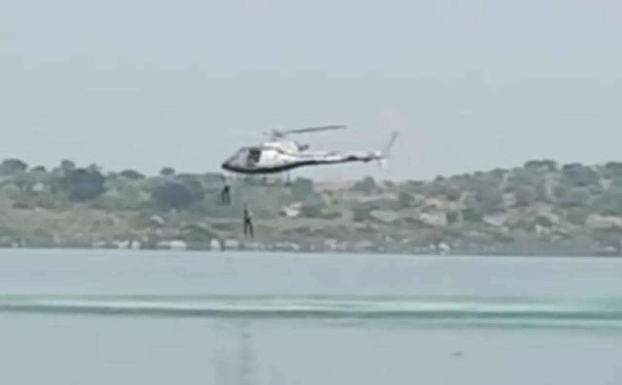 Watch: Film stunt goes wrong in Bengaluru, two actors feared drowned after jumping off a helicopter
