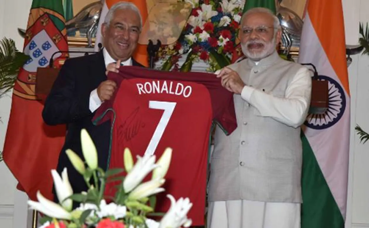 PM Modi receives jersey signed by Cristiano Ronaldo from Portugese PM