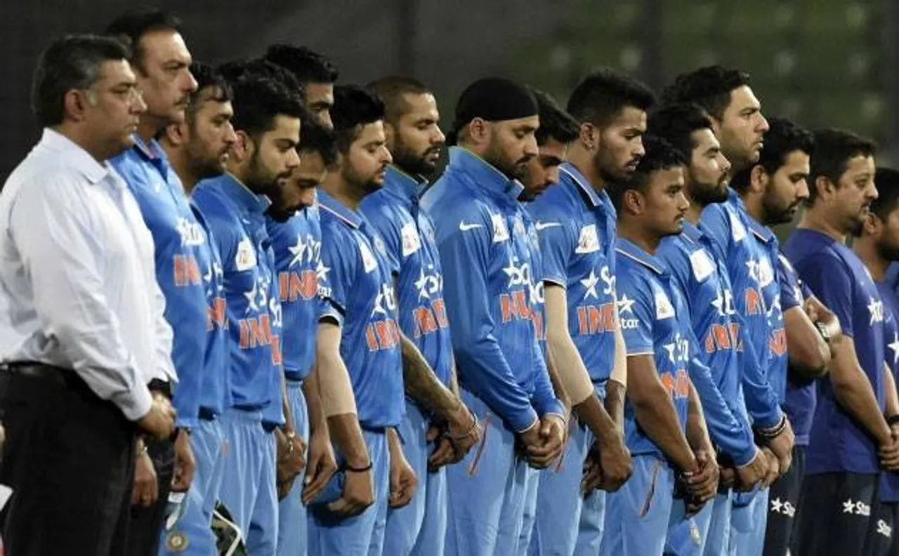 Indian players wear black armbands as mark of respect to deceased India U-19 team fitness trainer