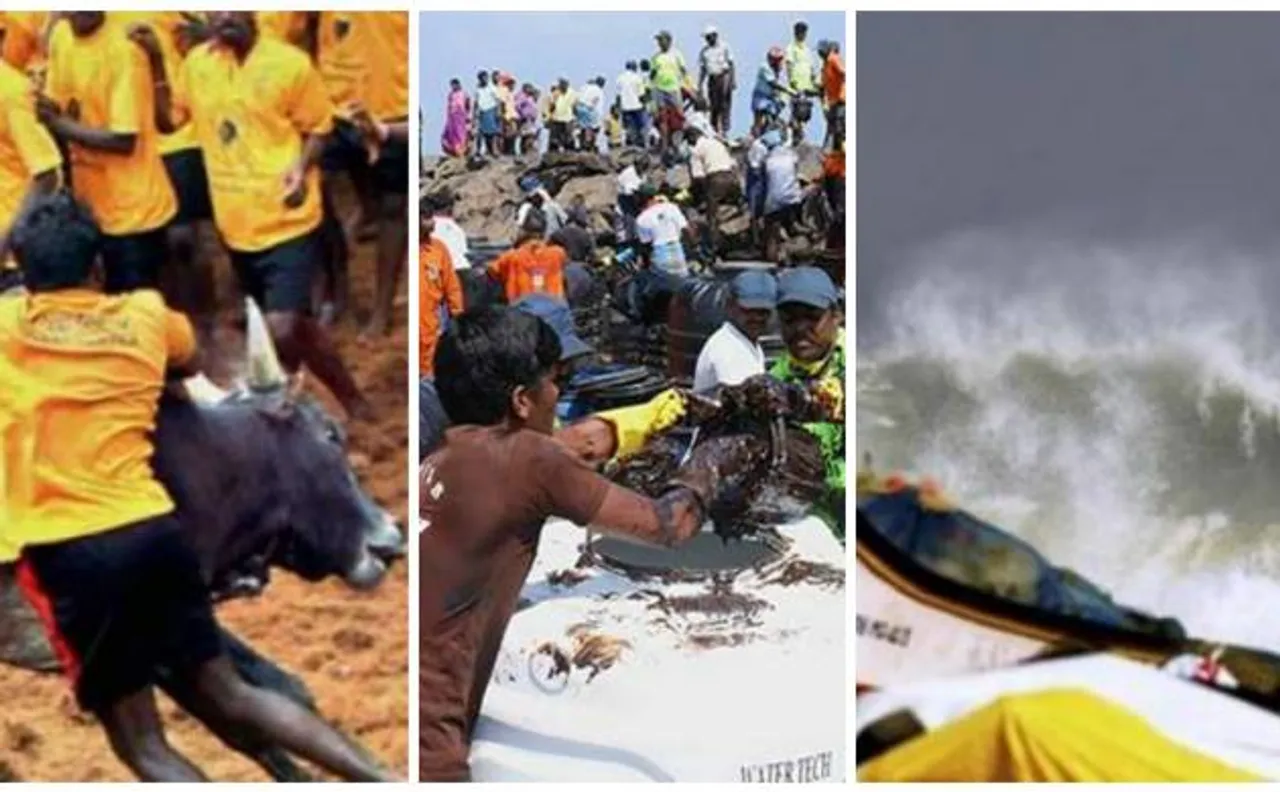 Cyclone Vardah, Jallikattu protests to oil spill: Marina Beach turns playground of natural disasters and cultural movements