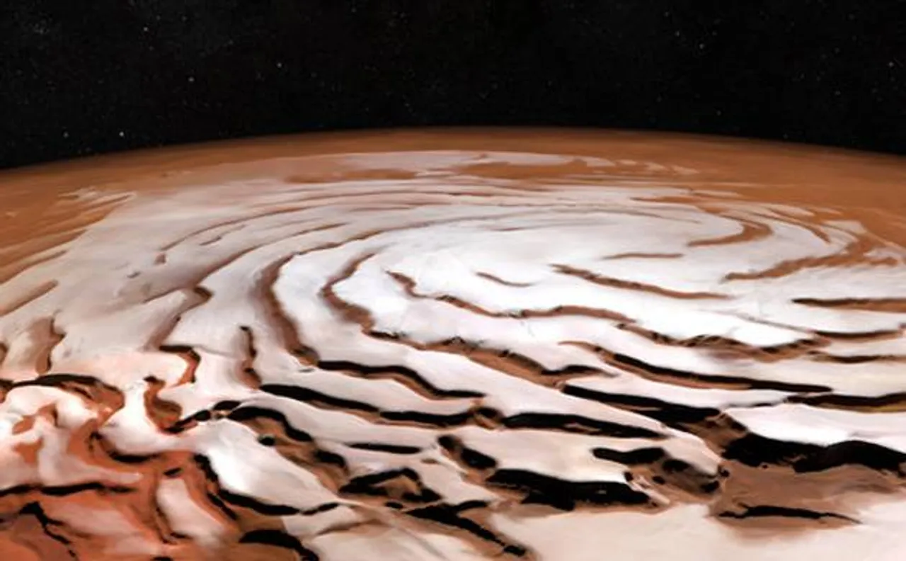 Mars Express captures stunning pictures showing Swirling spirals on north pole of red planet