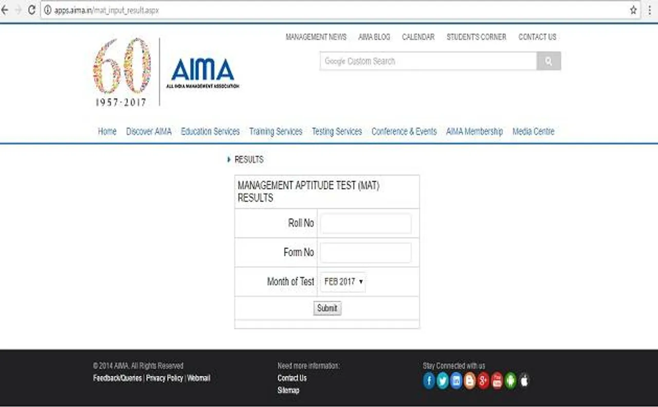 MAT Results 2017: AIMS to declare MAT exam results on 24th Feb