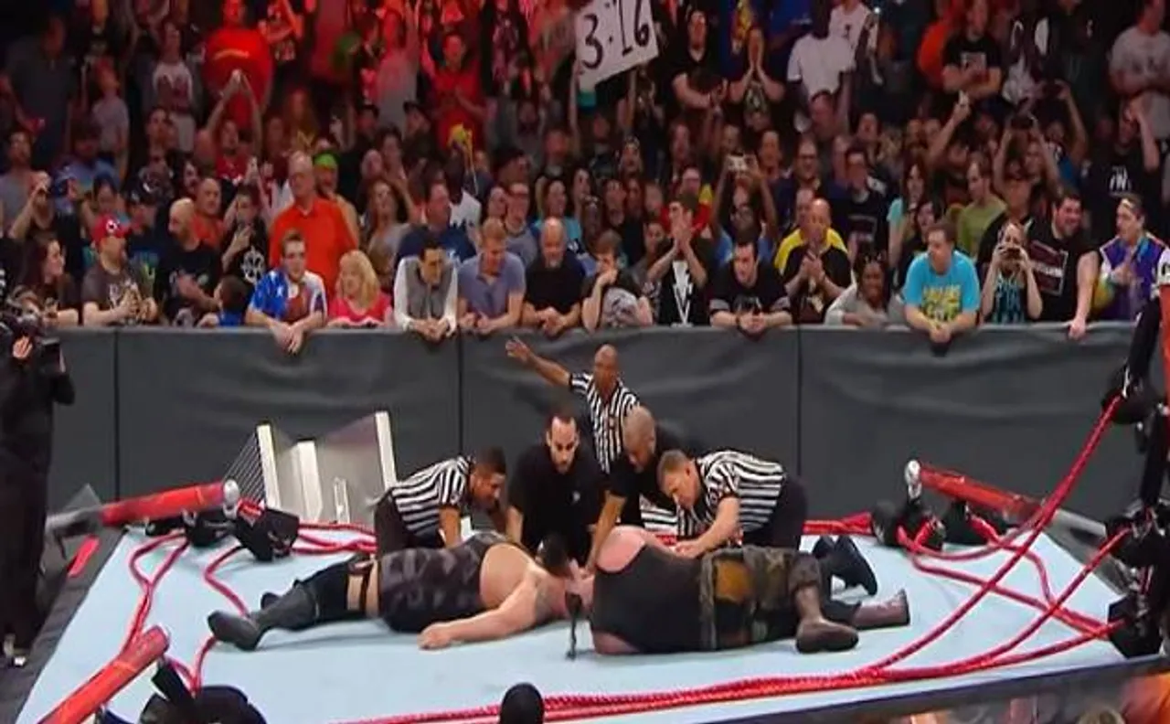 WWE RAW: When Big Show breaks the ring while trying to pin Braun Strowman (Watch here) 