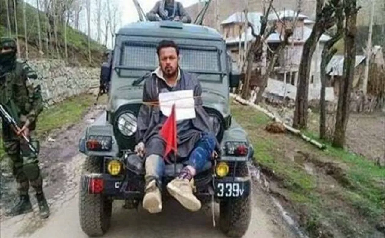 Separatists call for protests in Kashmir today against the inhuman act of 'jeep-tying'