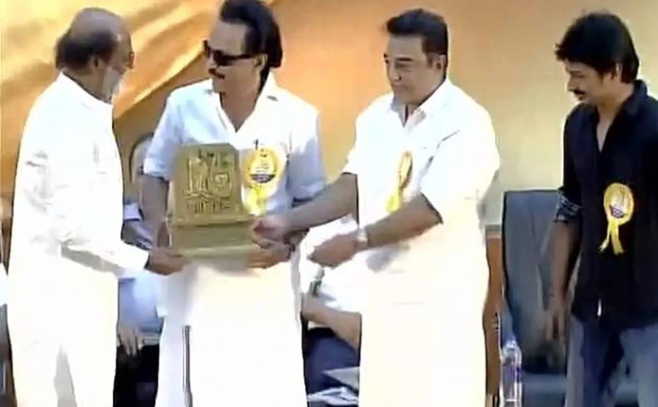 75 years of Murasoli: Rajinikanth, Kamal Haasan share stage at mega DMK event