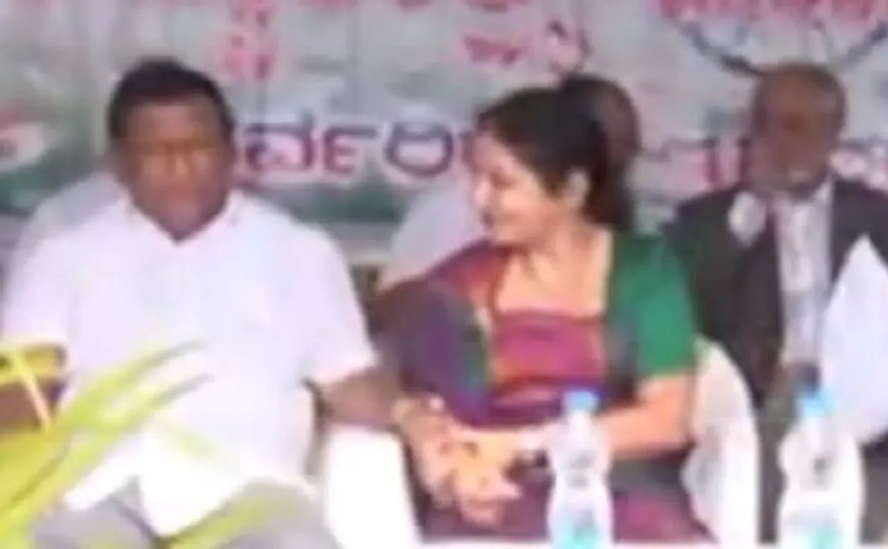 Karnataka congress leader TP Ramesh caught misbehaving with woman party worker
