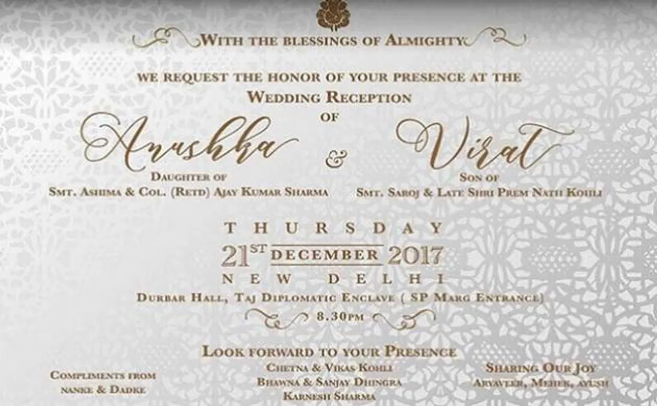 Virat Kohli, Anushka Sharma set to throw grand reception party in Delhi on December 21; See royal invitation card